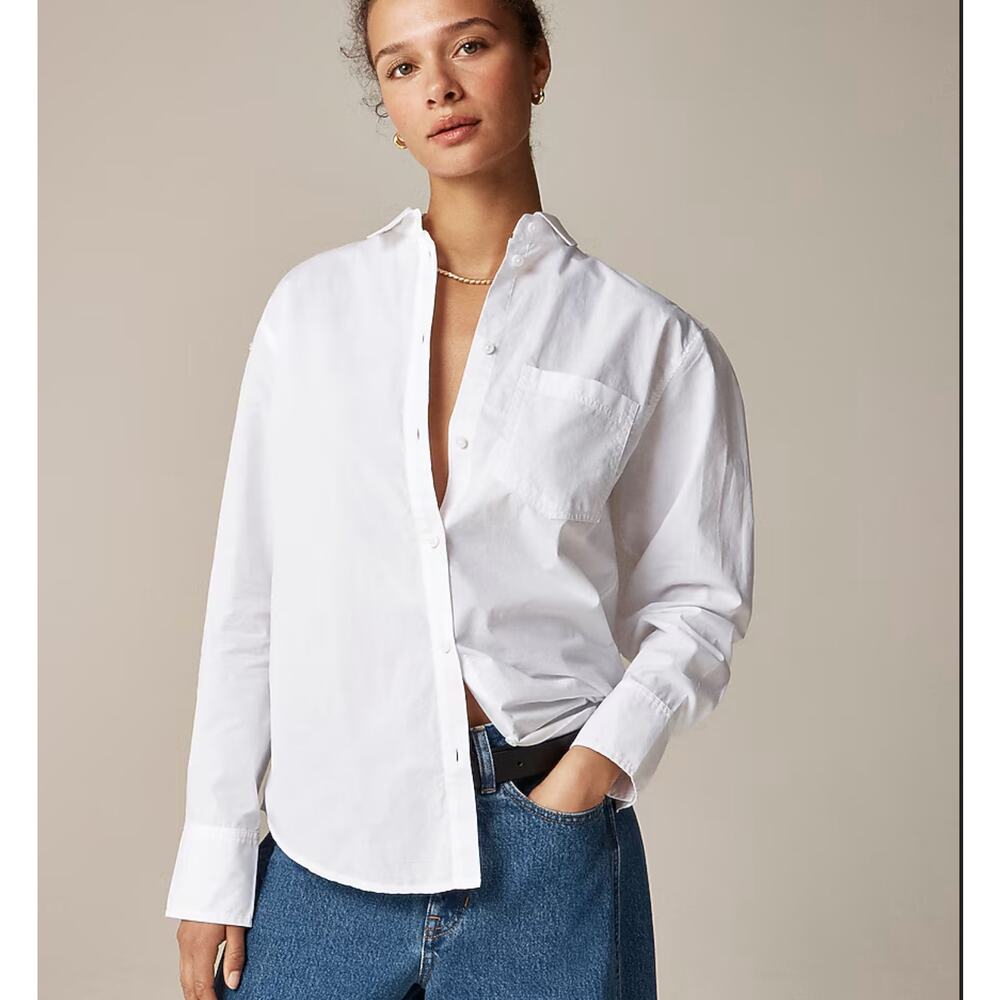 J Crew Garcon Classic Shirt In Cotton Poplin Shirt 8 White Tiny Flaw